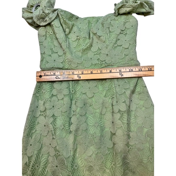 Selfie Leslie Womens Sage Green Floral Lace Ruffle Mini Dress Sweetheart XS - Picture 4 of 6